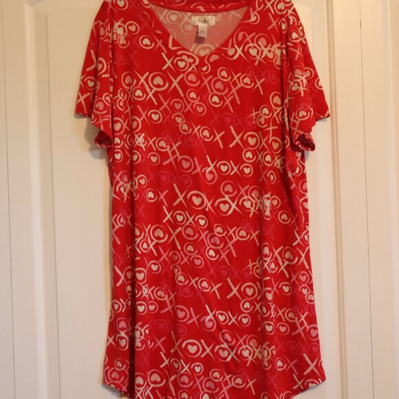 Just Be XL X's and O's Red/White/Pink Very Soft Cozy Night Gown Short Sleeve - Picture 1 of 12